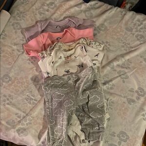 Cute Baby Onesies and Pants Set - Pink, Gray, White